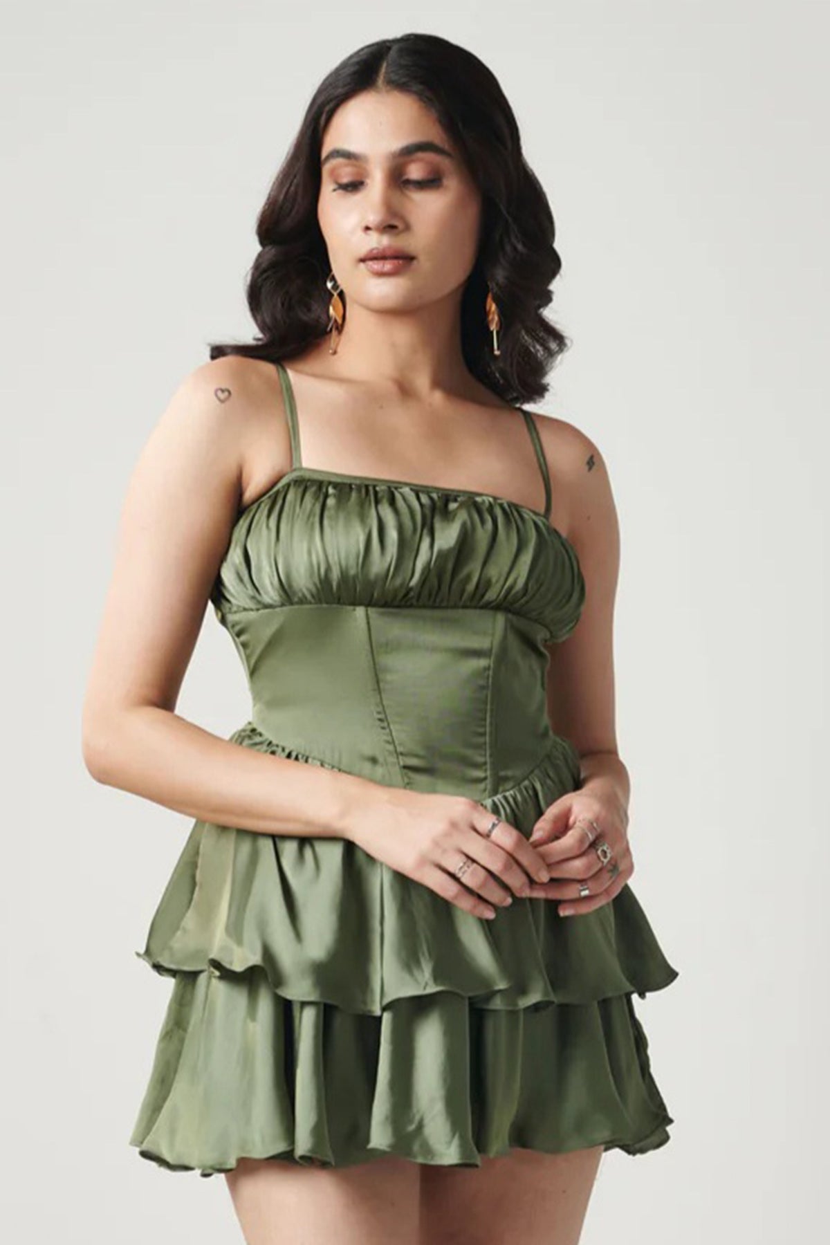 Buy Green Satin Frock Mini Dress for women online available at ScrollnShops
